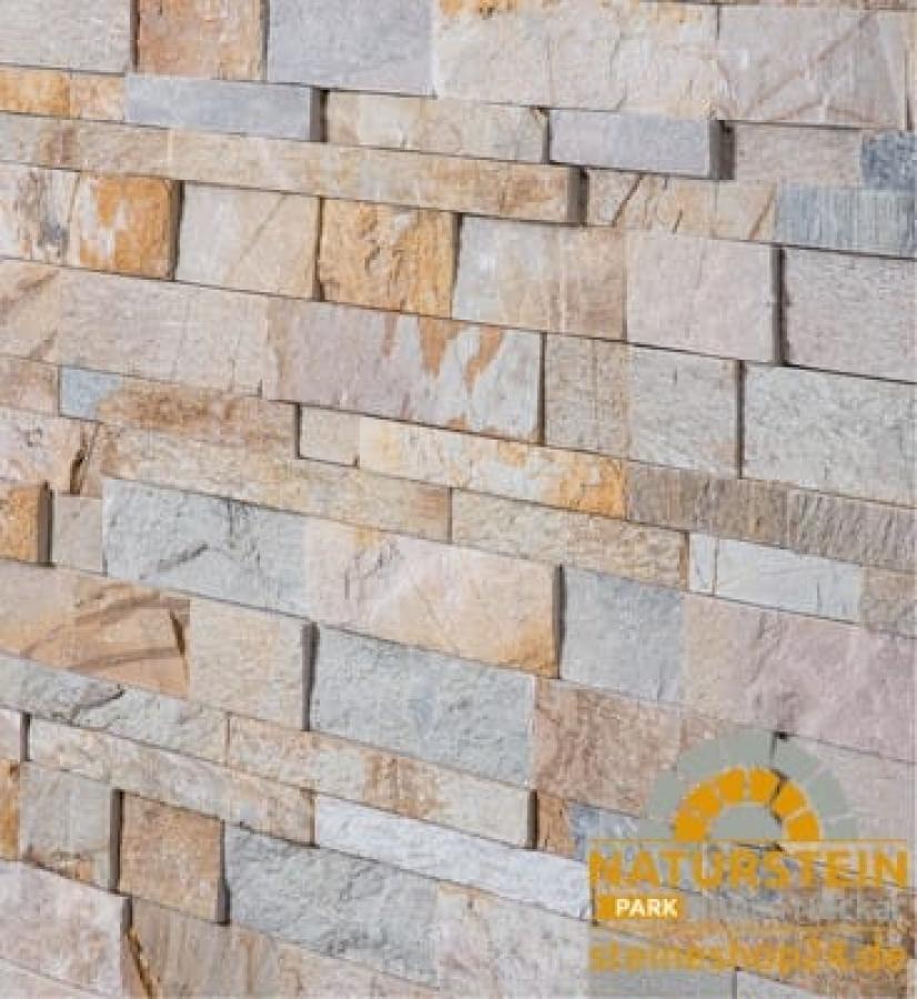 Verblendsteine Quarzit "INKA" (gelbgrau) 55/60x15x2,5-3,5cm