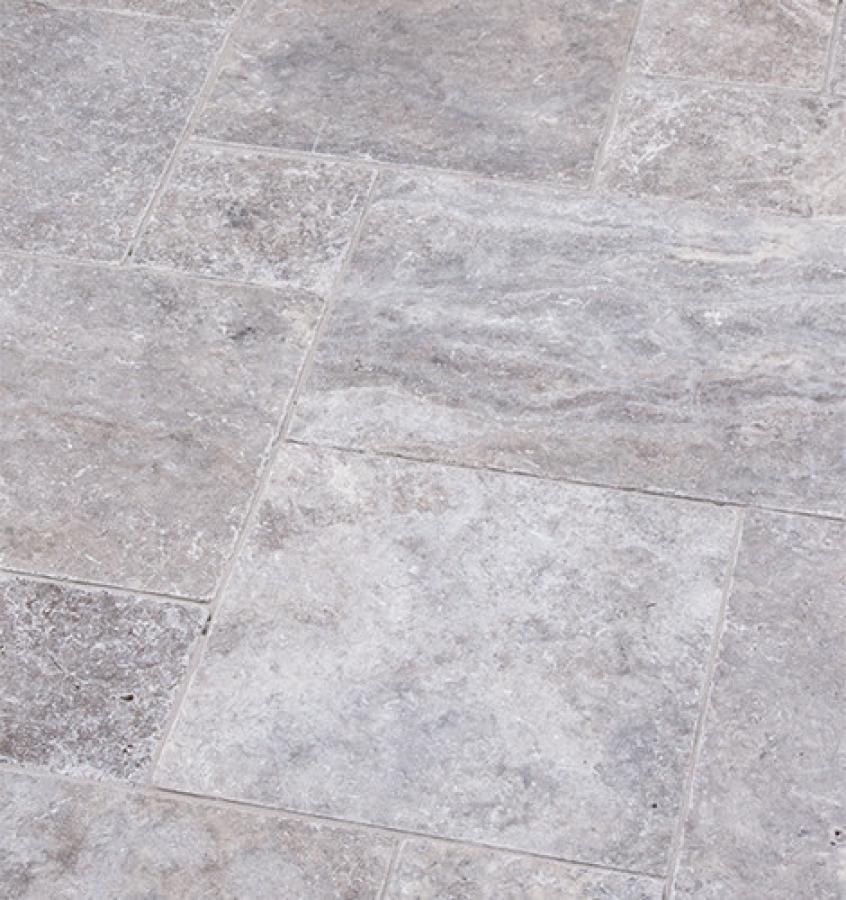 Terrassenplatten Travertin "SILVERATO" (silbergrau) -antik-