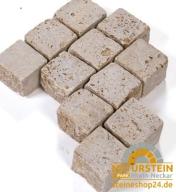 Preview: Pflastersteine Travertin "NOCE TOROSA" (hellbraun) 10x10x8 cm