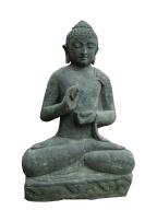 Preview: Sitzender Buddha, Naturstein (Basanit) Steinmetzarbeit, Höhe 120cm