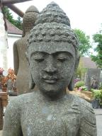 Preview: Stehender Buddha, Indien, Naturstein (Basanit) Steinmetzarbeit, Höhe 150cm