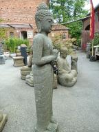 Preview: Stehender Buddha, Indien, Naturstein (Basanit) Steinmetzarbeit, Höhe 150cm