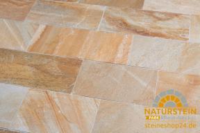 Preview: Terrassenplatten Quarzit "LIMBO GOLD" (gold-gelb-gemischt) 25/30/35x2-4cm, in Werkslängen
